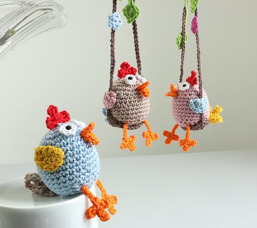 Hen on Swing - Easter Decoration, Car Rear View Mirror Pendant