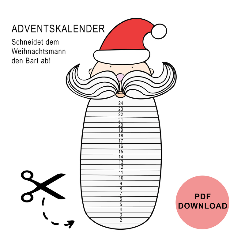 Adventskalender DOWNLOAD Weihnachtsmann Bart