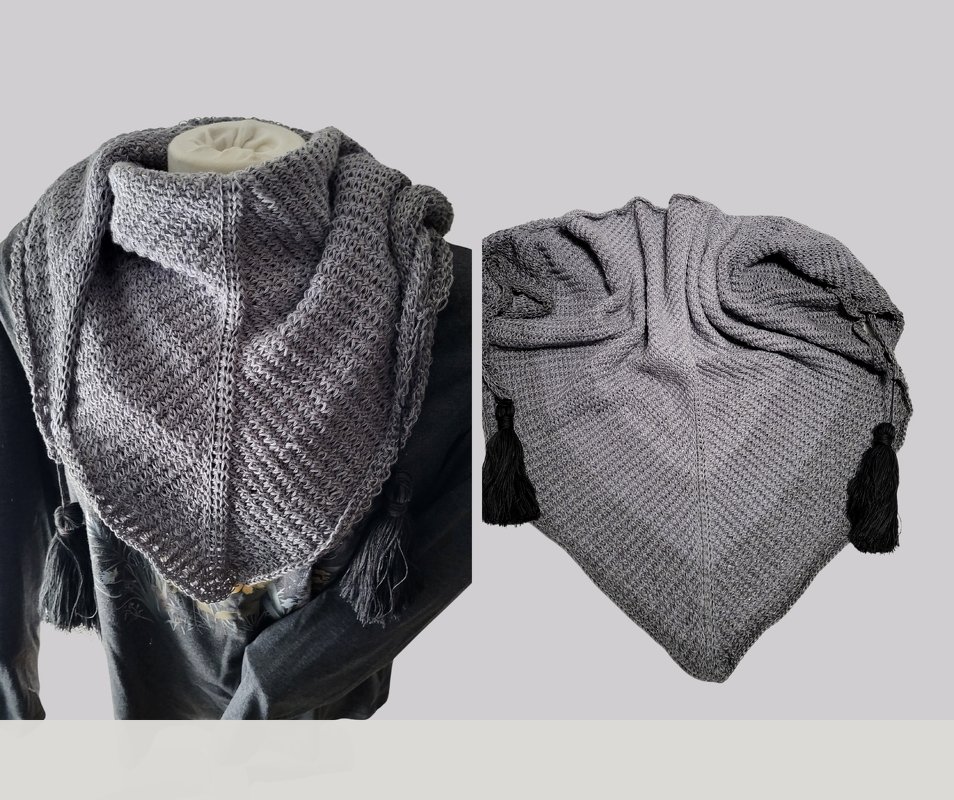 Triangular shawl "TUNISIAN" crocheted with trassels – for advanced - Image 2