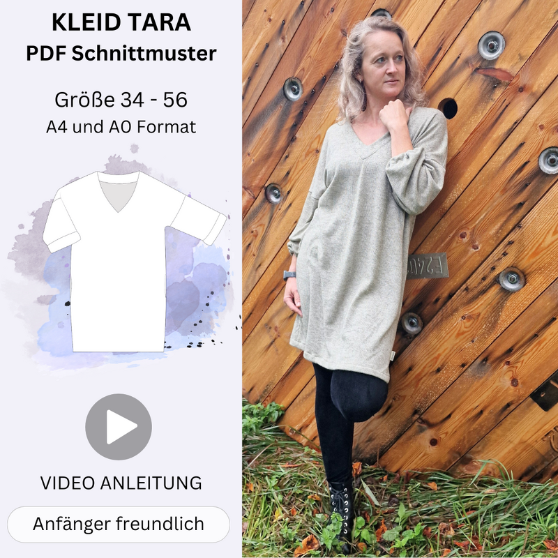 TARA - Kleid mit V-Ausschnitt und 3/4 Ärmeln - Gr. 34-56