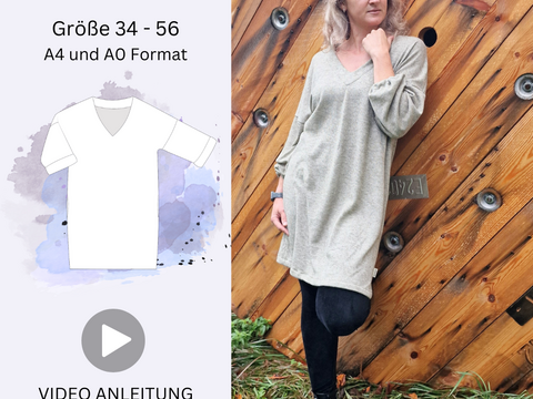 TARA - Kleid mit V-Ausschnitt und 3/4 Ärmeln - Gr. 34-56