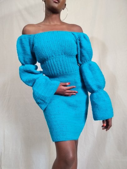 Puff Sleeve Crochet Dress