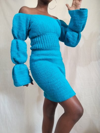 Puff Sleeve Crochet Dress