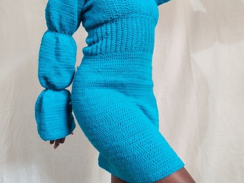 Puff Sleeve Crochet Dress