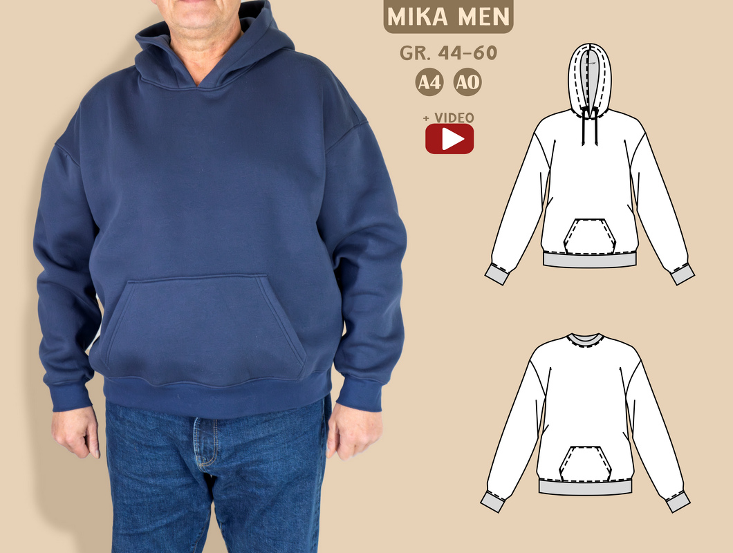 Mika Men Oversized Hoodie &amp; Sweater Sewing Pattern | Men’s Sizes 44-60