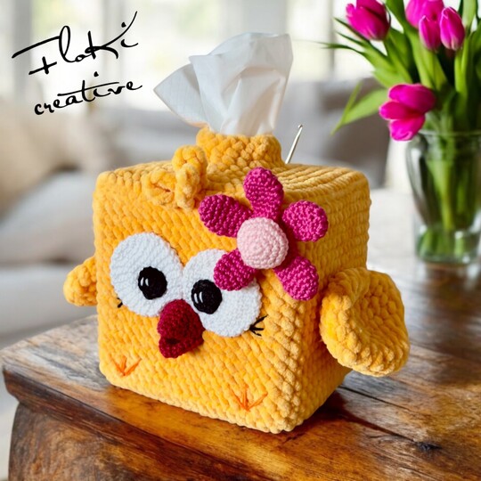 Taschentuchbox, Küken mit Tasche,Häkelanleitung, DIY