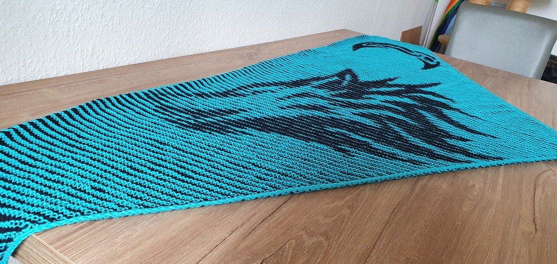 Wolf, Schattenstricken, Illusionsstricken, Motivtuch