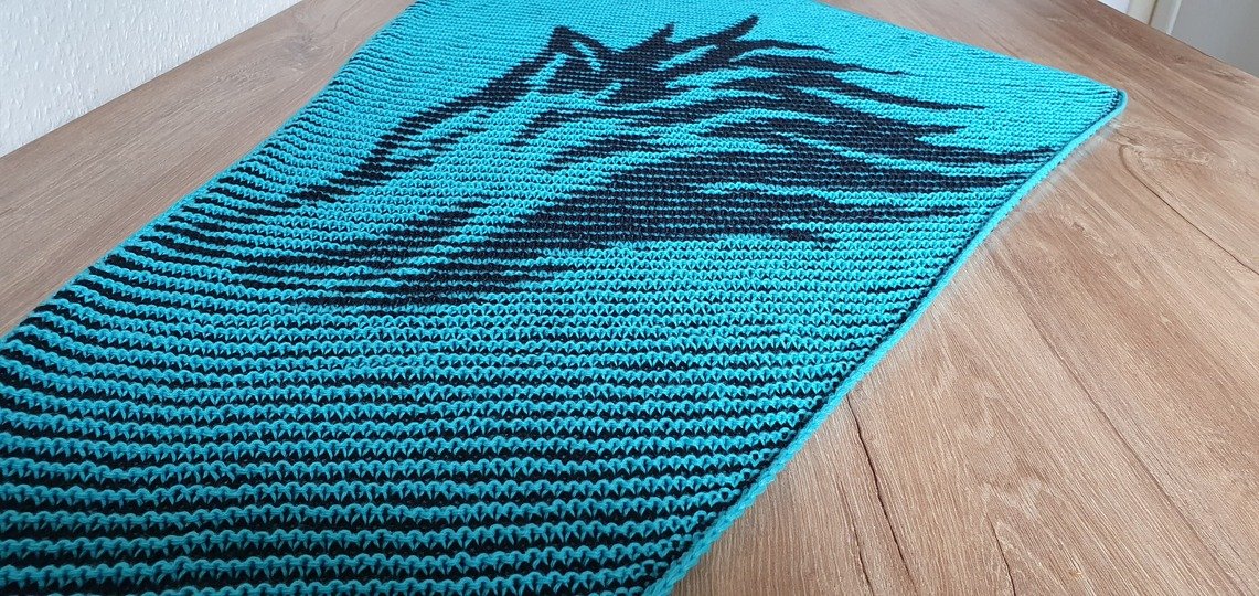 Wolf, Schattenstricken, Illusionsstricken, Motivtuch