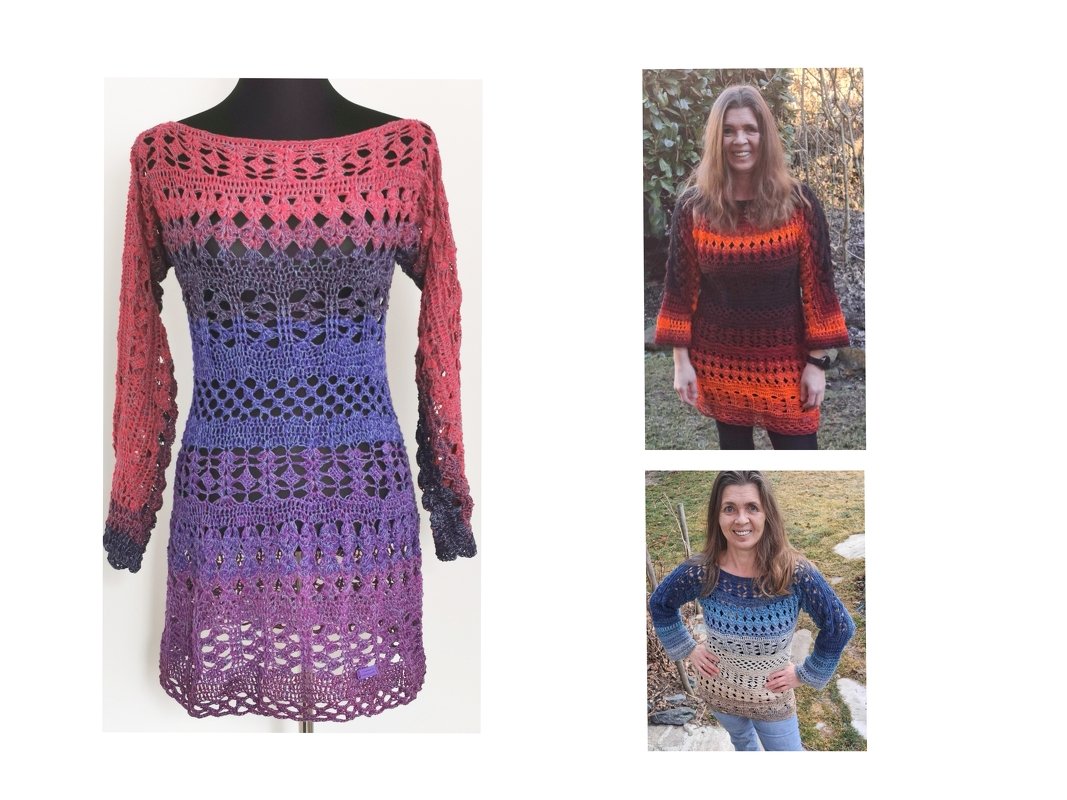 1-Bobbel-Pullover/Kleid/Tunika Memories, Häkelanleitung