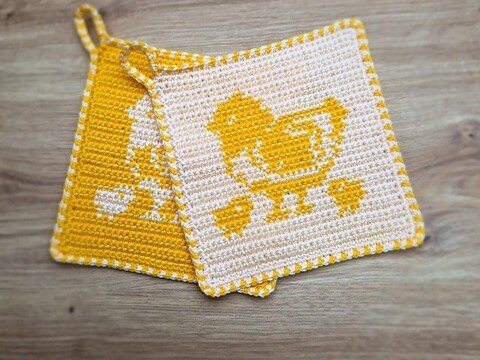 Häkelanleitung Topflappen "Osterküken"