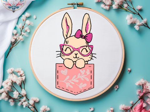 Applikation HASE Schaut AUS DER Brusttasche MIT Brille RAUS Stickdatei