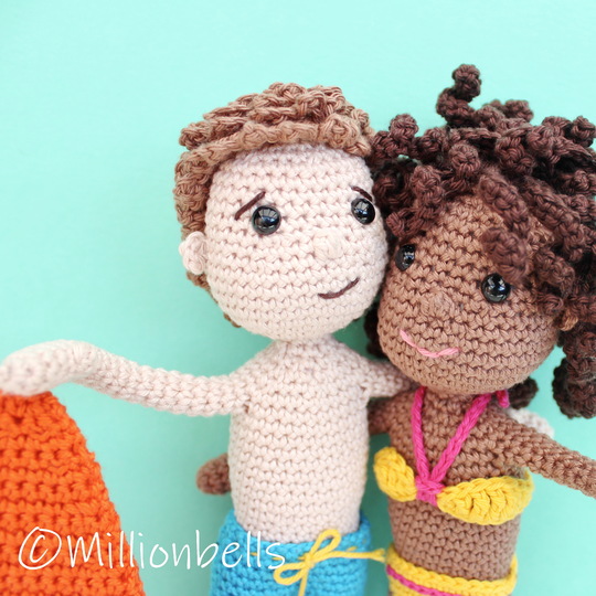 Surf Dolls Boy and Girl Crochet Pattern Amigurumi Surfboards Bikini Shorts