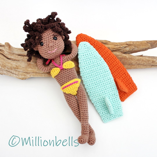 Surf Dolls Boy and Girl Crochet Pattern Amigurumi Surfboards Bikini Shorts