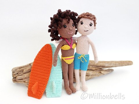 Surfer-Puppen mit Badeanzüge Surfbrettern Amigurumi Puppe Jungen Mädchen