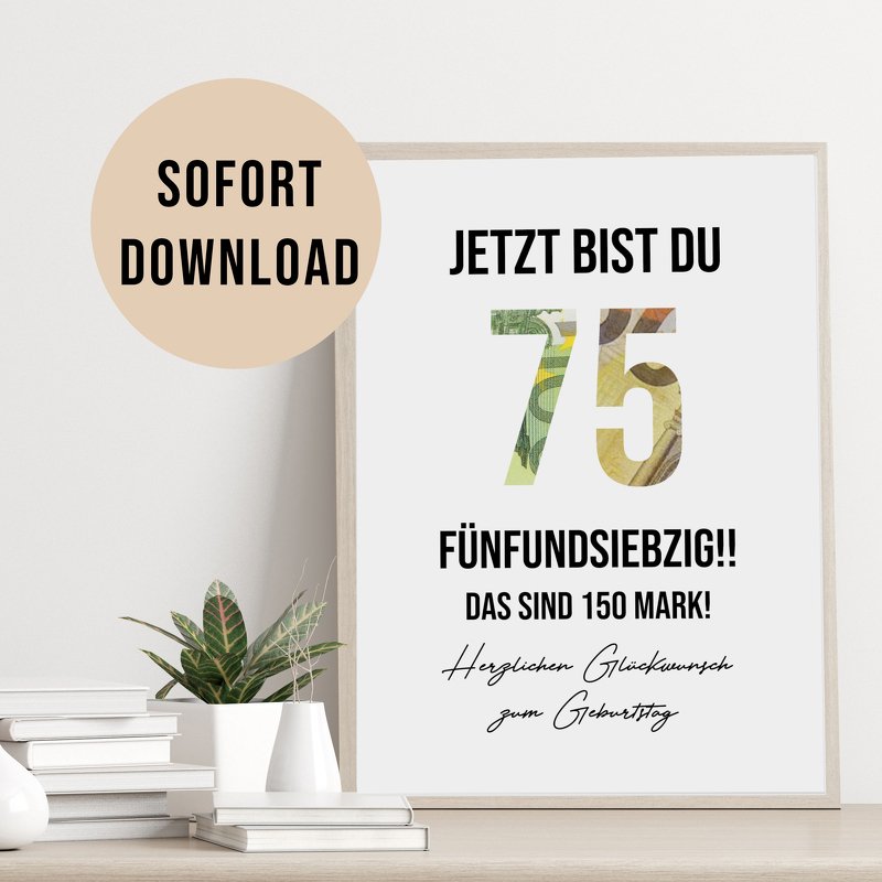 Poster GELDGESCHENK Geburtstag 75 DOWNLOAD
