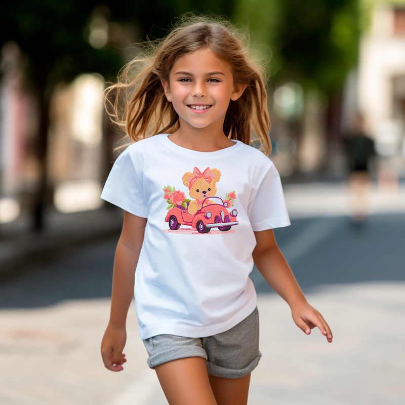 Bärchen MIT Einem AUTO Voller Blumen Stickdatei Kinder