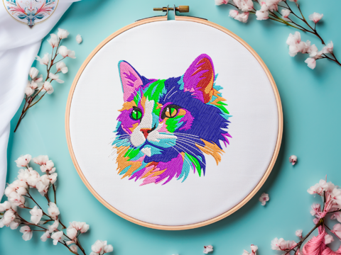 Bright CAT EINE Bunte Katze IM Aquarelle LOOK Stickdatei