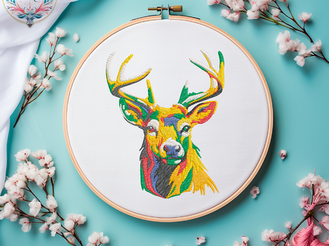 Bright DEER EIN Bunter ELCH IM Aquarelle LOOK Stickdatei