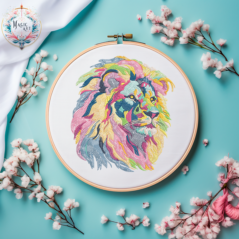 Bright LION EIN Bunter Löwe IM Aquarelle LOOK Stickdatei