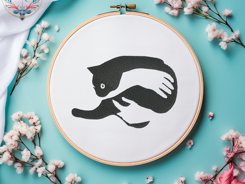 CATS HUG Katzenumarmung Stickdatei FÜR Maschinensticken LOGO