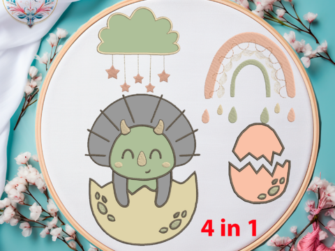 Stickdatei DINO SET 1 Applikation Dinoei Wolke Regenbogen