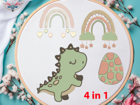 Stickdatei Dinoset 5 DINO Dinoei Regenbogen