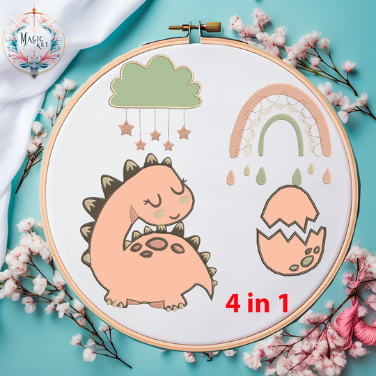 Stickdatei Dinoset 6 Applikation Regenbogen Dinoei Wolke