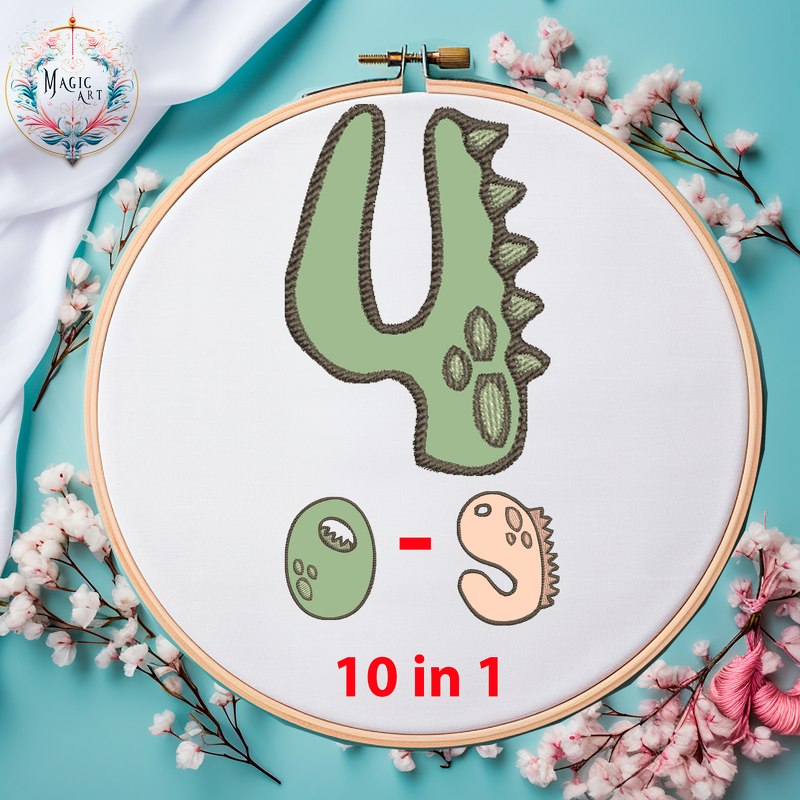 Stickdatei DINO Zahlen Ziffer Einschulung