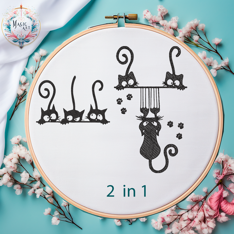 SET AUS DREI Frechen Katzen Stickdatei Patch