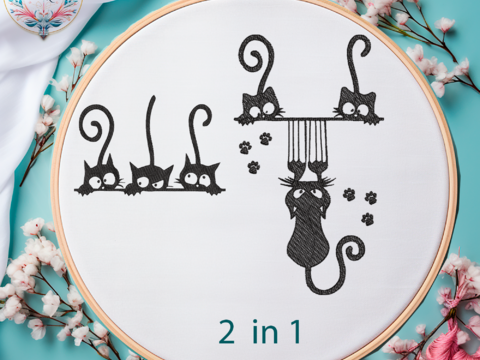 SET AUS DREI Frechen Katzen Stickdatei Patch