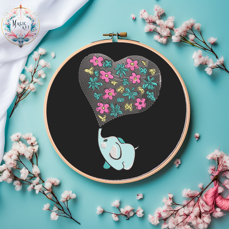 Elefant MIT Einem Herzluftballon Applikation KITA Stickdatei