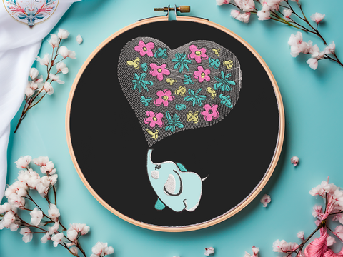 Elefant MIT Einem Herzluftballon Applikation KITA Stickdatei