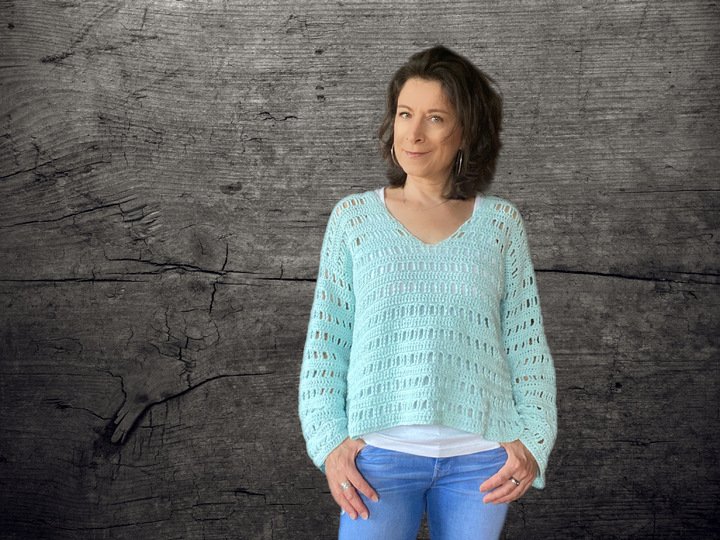 Luftiges Häkelshirt "Ice Blue Sweater" | nahtlos | 8 Größen
