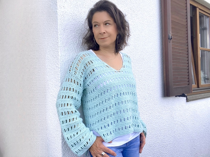 Luftiges Häkelshirt "Ice Blue Sweater" | nahtlos | 8 Größen