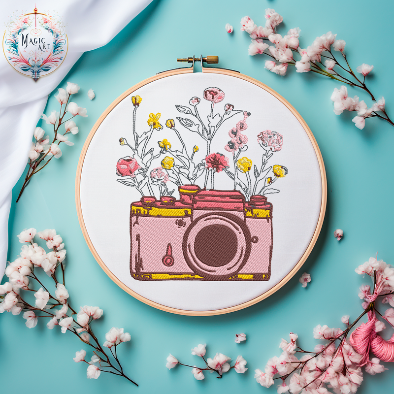 Kamera MIT Blumen Stickdatei