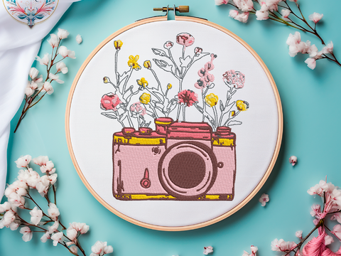 Kamera MIT Blumen Stickdatei