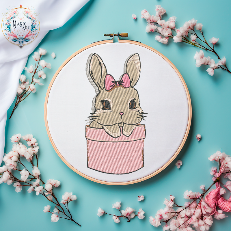 Vollstickdatei HASE IN DER Brusttasche Stickdatei