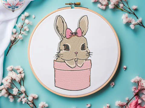 Vollstickdatei HASE IN DER Brusttasche Stickdatei