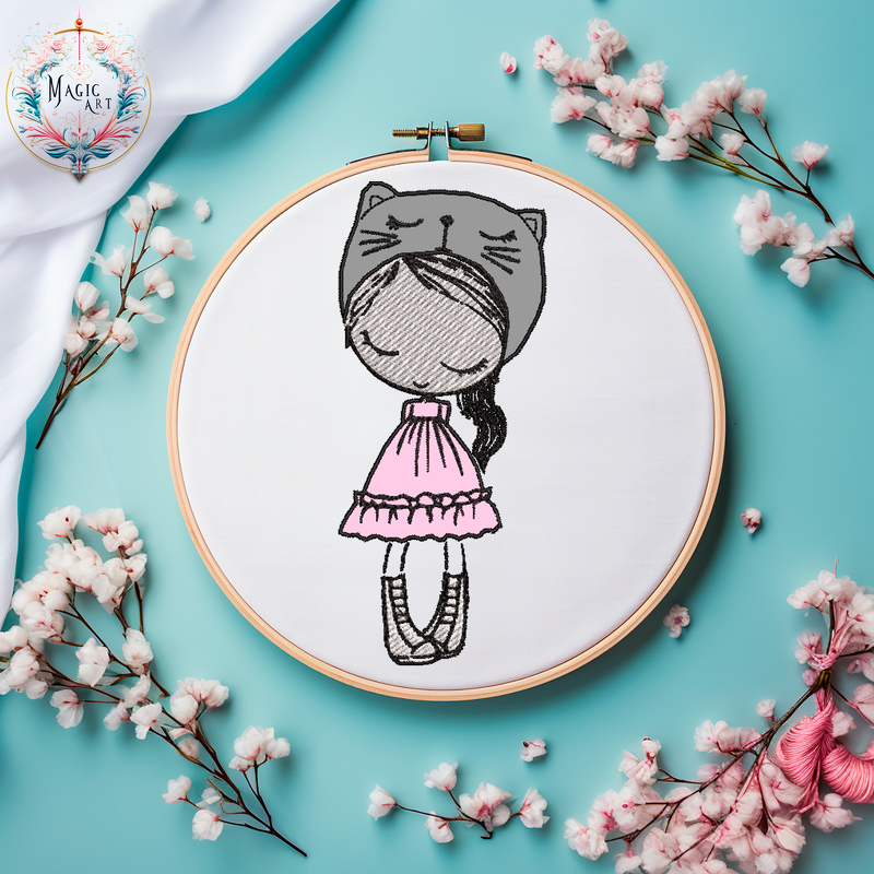 Stickdatei Applikation Hübsches Mädchen MIT Mütze