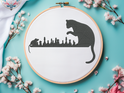 Stickdatei WIE EINE Katze Schach Spielt Patch