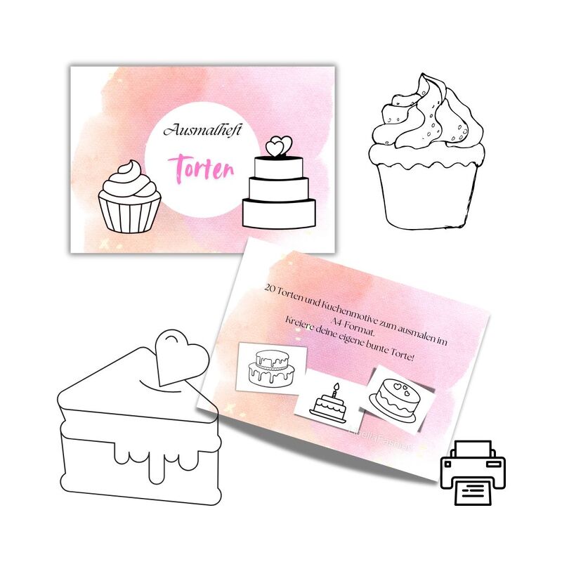 Ausmalbuch Malbuch Malheft Thema: Torten - 20 Kuchen &amp; Tortenmotive