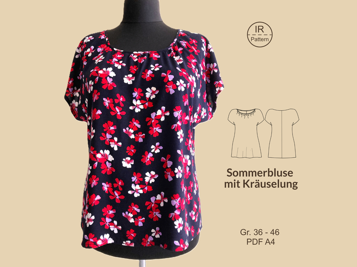 PDF Schnittmuster Sommerbluse mit Kräuselung Schnittmuster und Nähanleitung