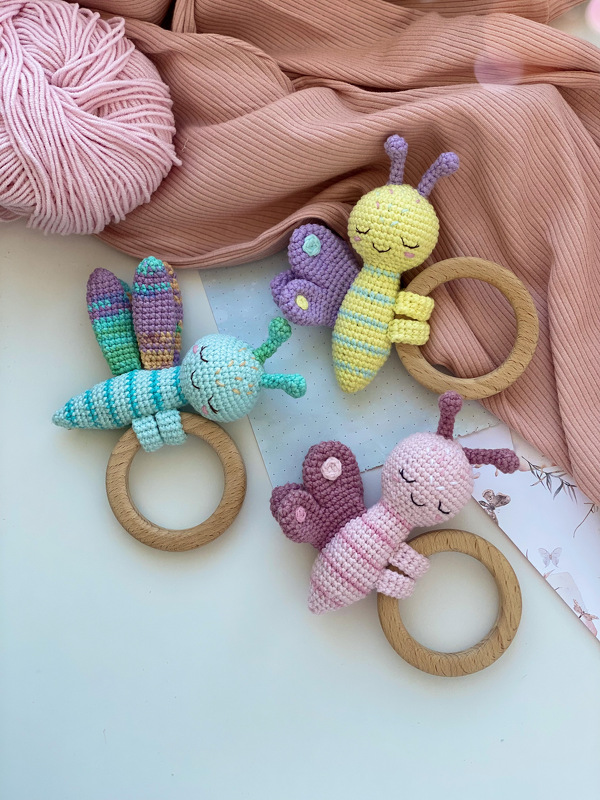 Baby toys: teether Butterfly and Dragonfly Amigurumi PATTERNS. DIY gifts