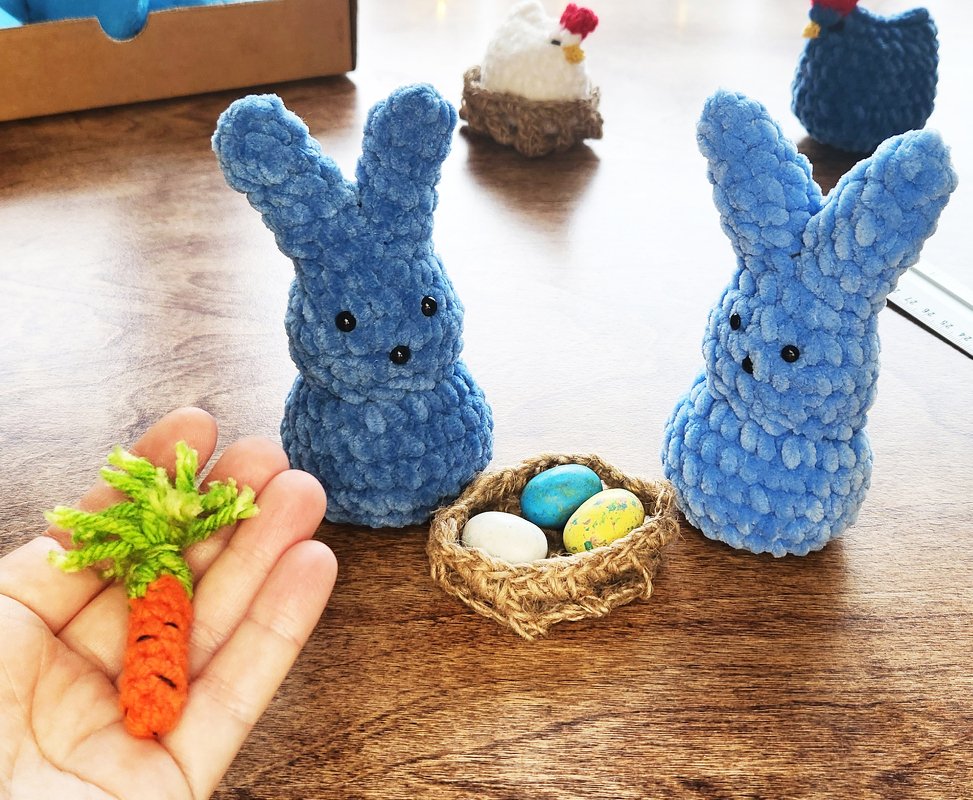 Peep Bunny Crochet Pattern - 5 Inch Plush with Jute Basket & Carrot - Image 7