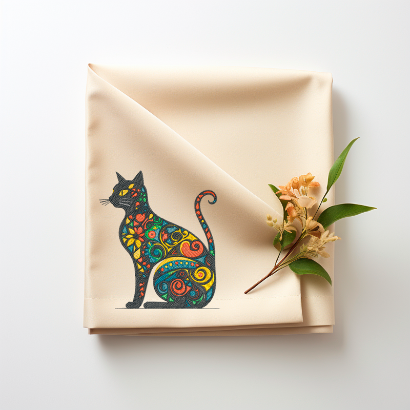 Katzen Stickdatei MIT Einem Ornament Patch Vollstickdatei