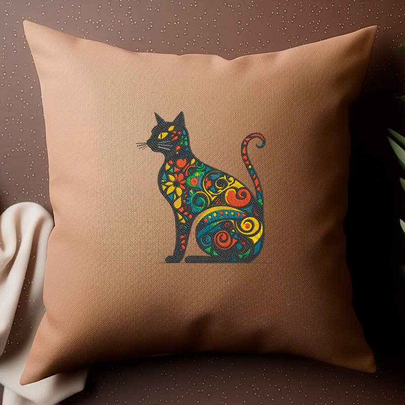 Katzen Stickdatei MIT Einem Ornament Patch Vollstickdatei