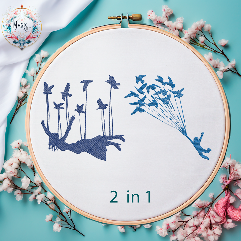 LASS DICH Fallen Stickdatei Wünsche Vögel