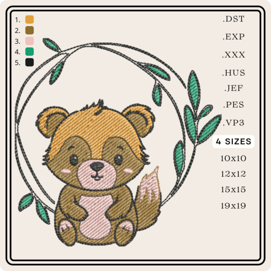 Waschbär IM Rahmen Stickdatei