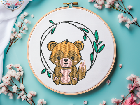 Waschbär IM Rahmen Stickdatei