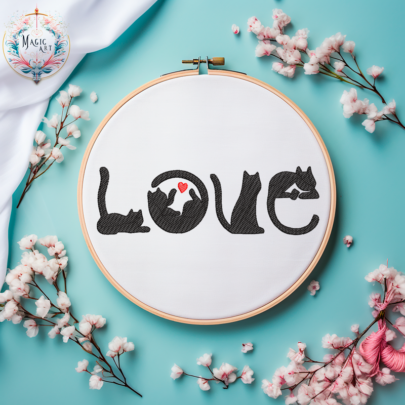 Stickdatei Katzen LOVE Patch
